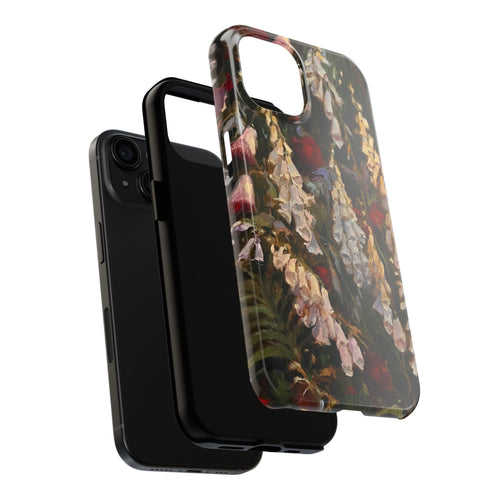 Phone case with painting of foxglove flowers by Jennifer Hansen Rolli cutaway view of shock layer