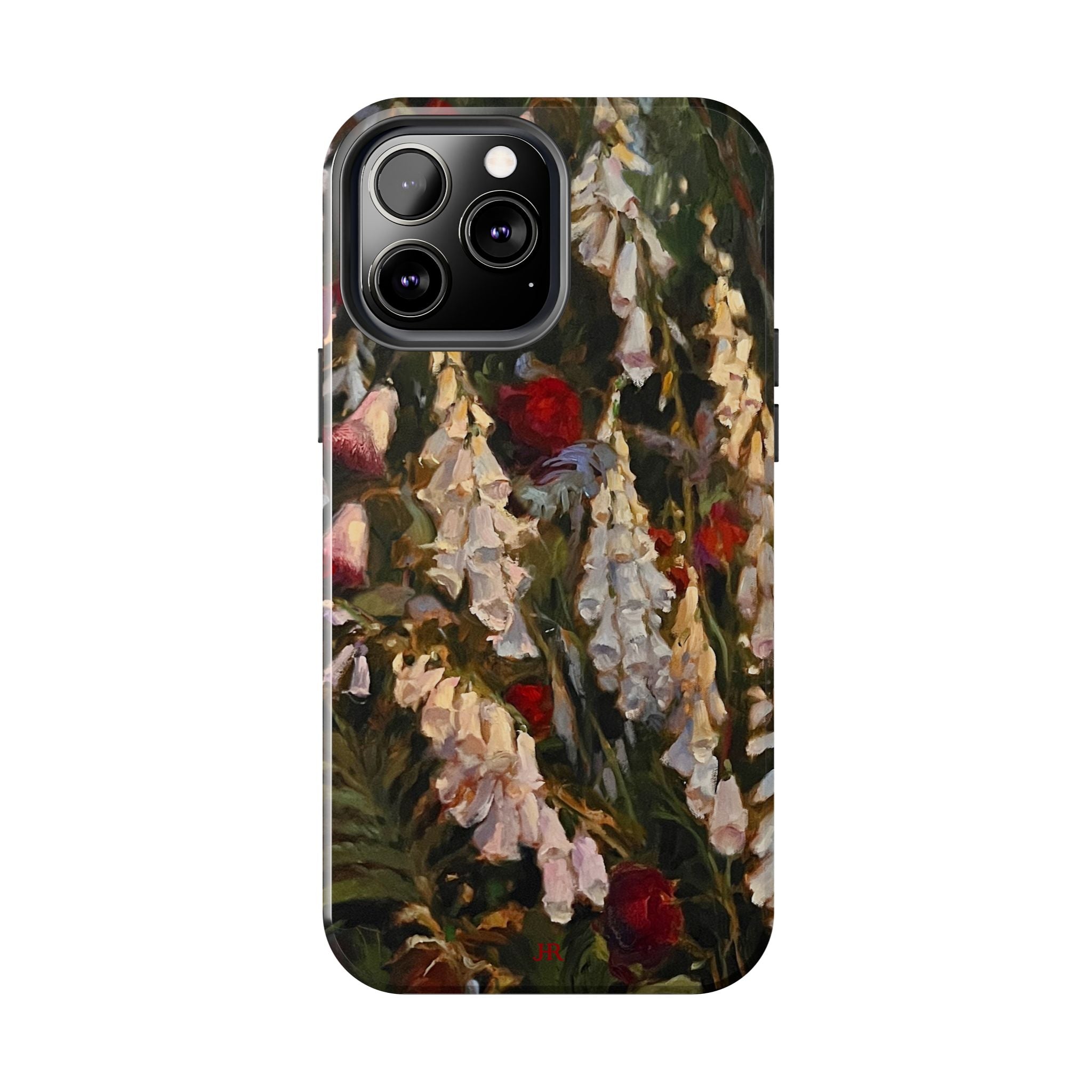 Phone case with painting of foxglove flowers by Jennifer Hansen Rolli