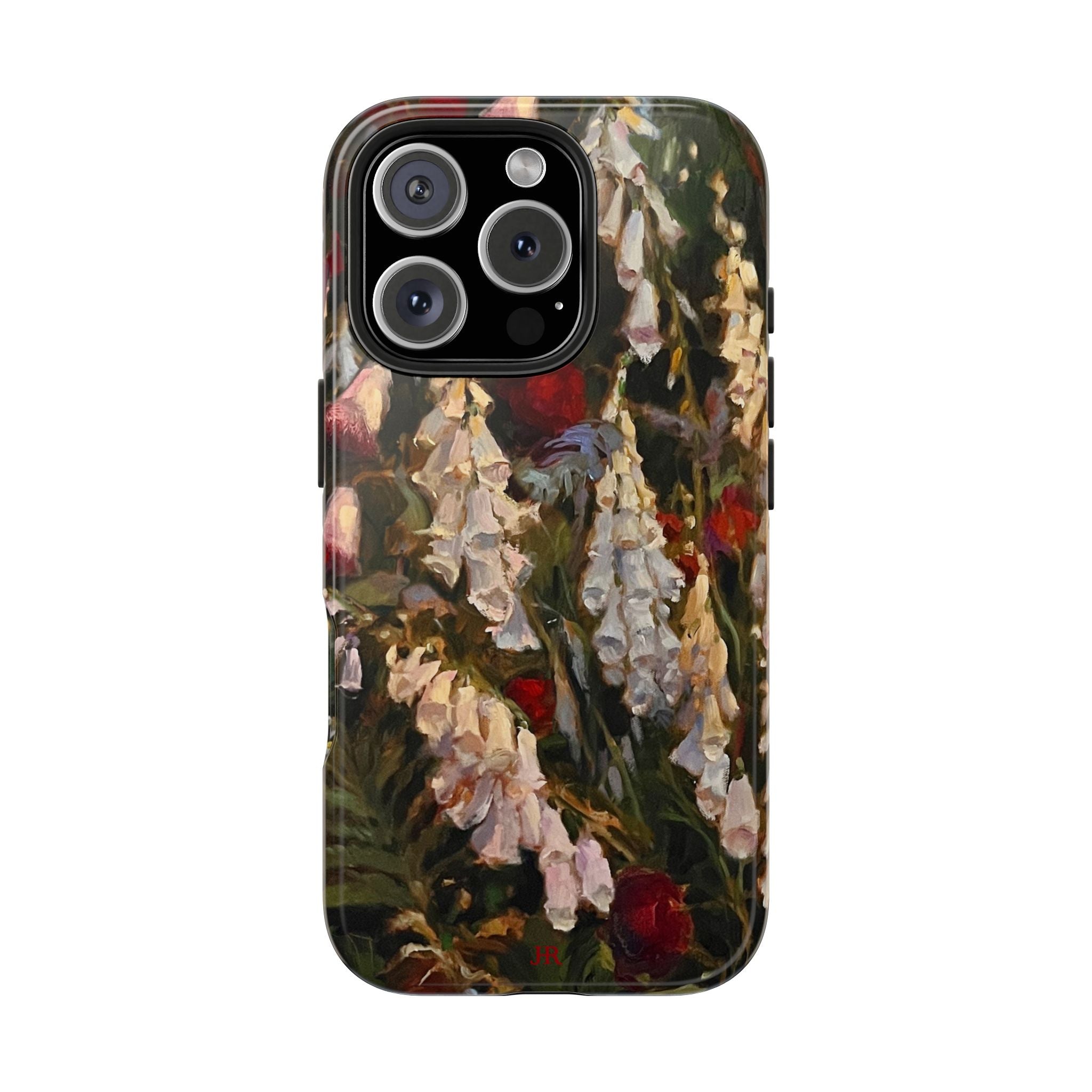 Phone case with painting of foxglove flowers by Jennifer Hansen Rolli
