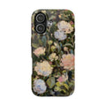Phone case with Jennifer Hansen Rolli painted peonies on a garden  background