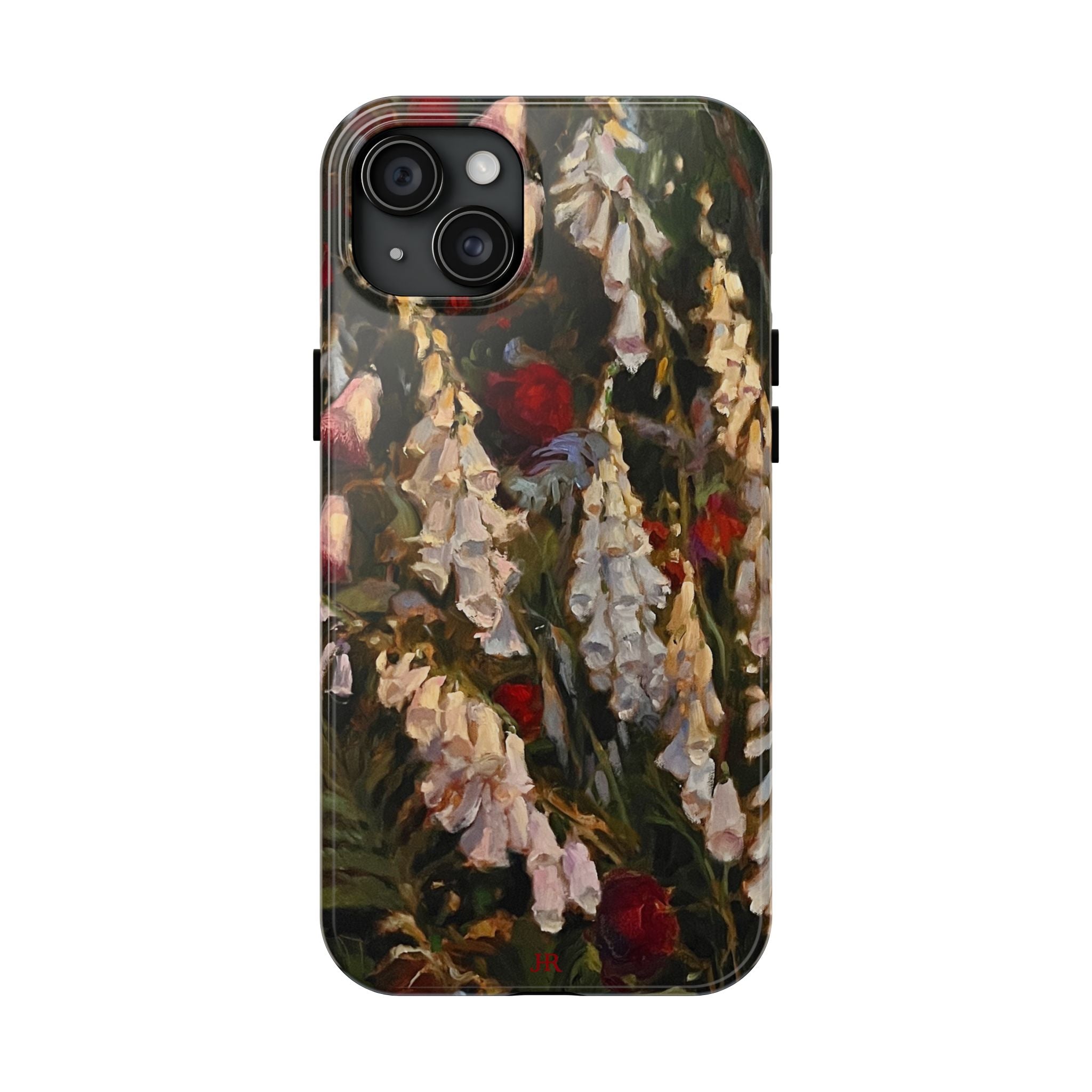 Phone case with painting of foxglove flowers by Jennifer Hansen Rolli
