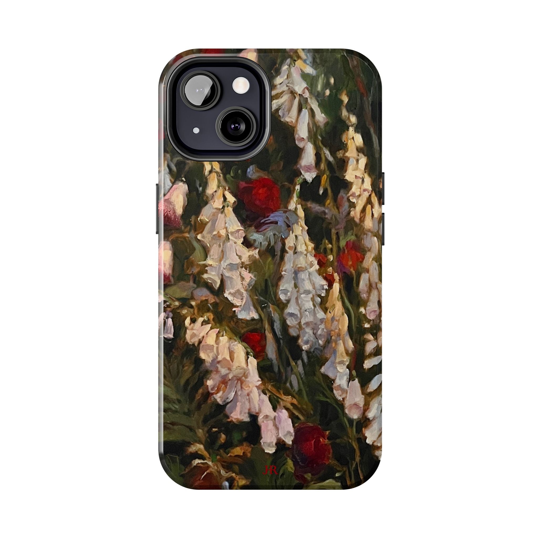 Phone case with painting of foxglove flowers by Jennifer Hansen Rolli