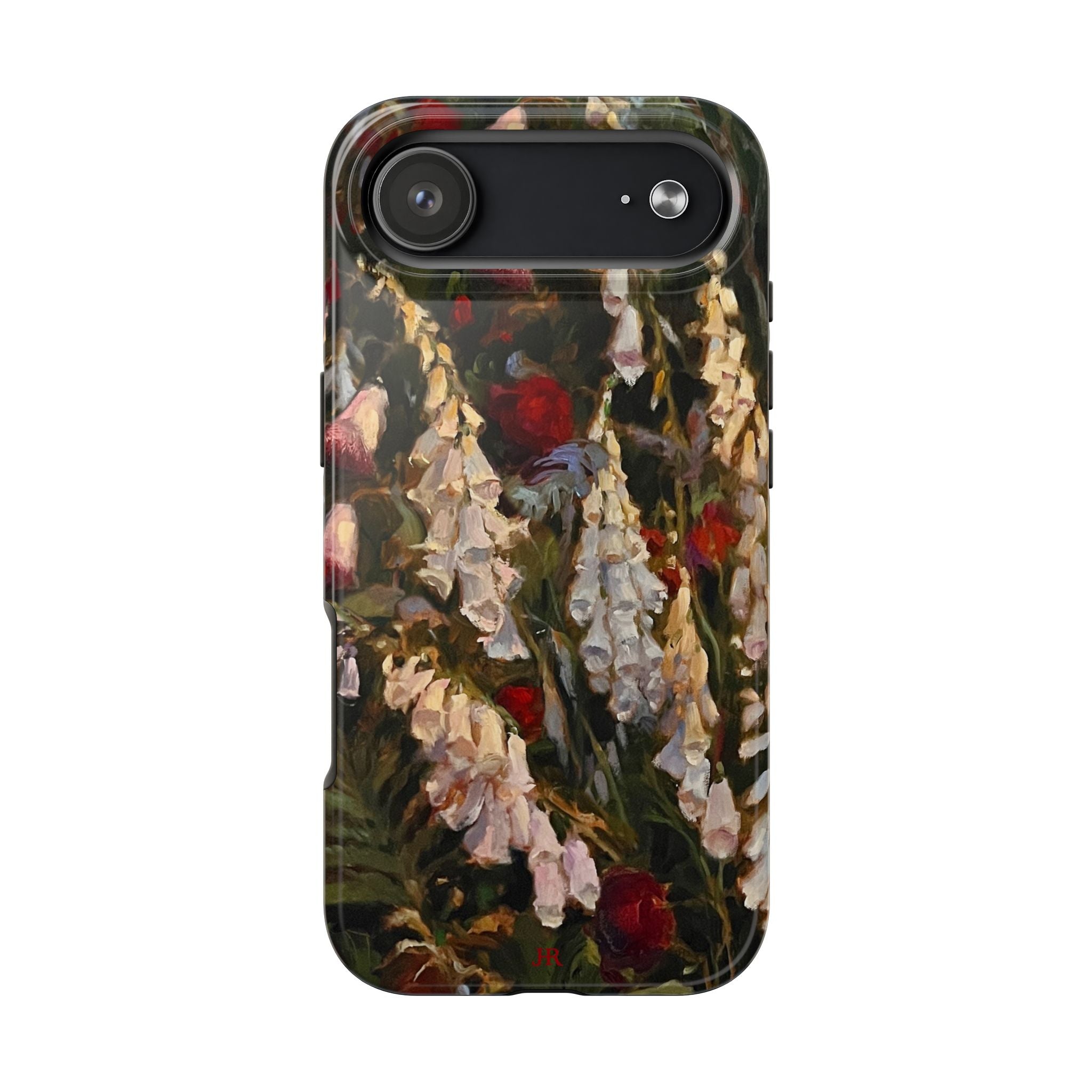 Phone case with painting of foxglove flowers by Jennifer Hansen Rolli