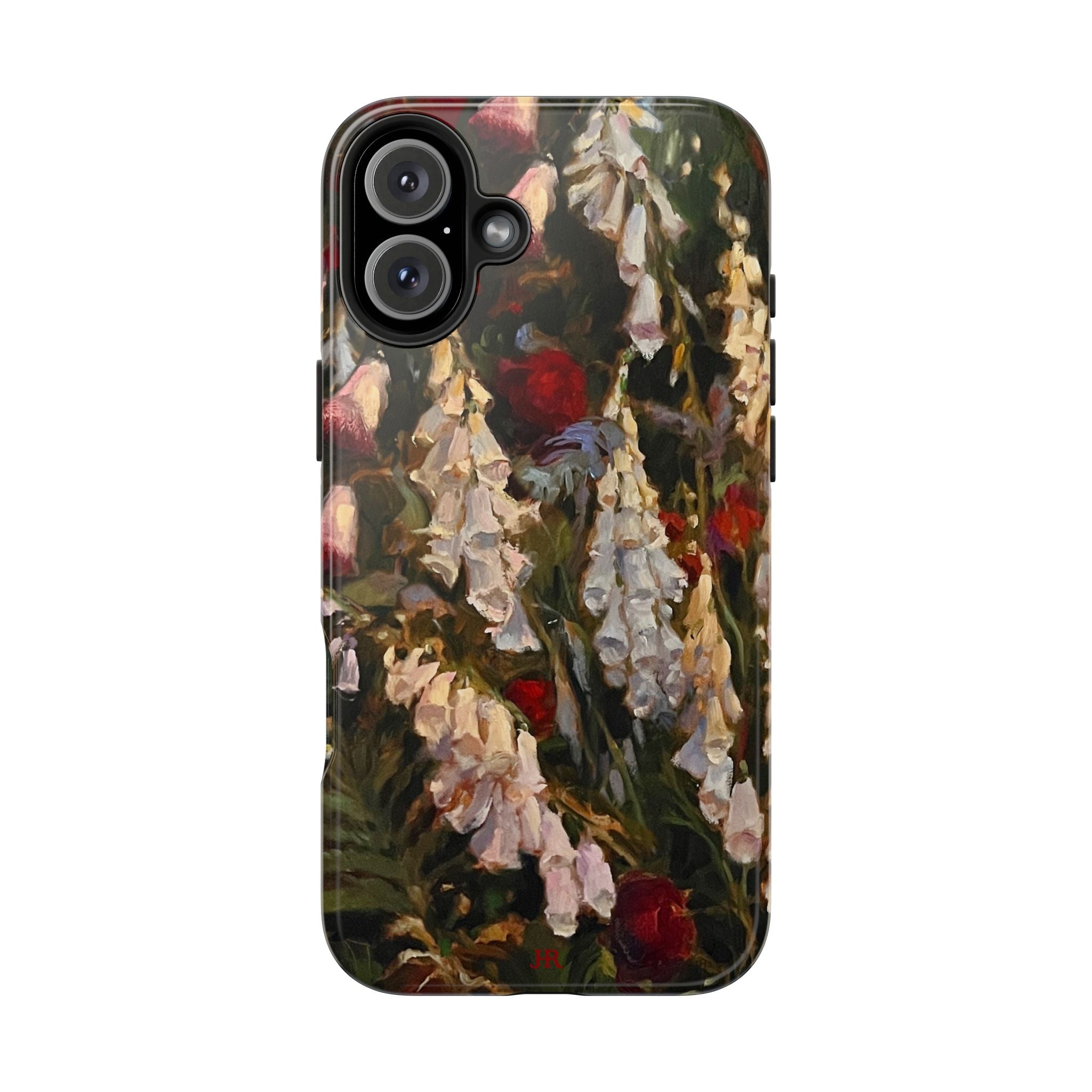 Phone case with painting of foxglove flowers by Jennifer Hansen Rolli