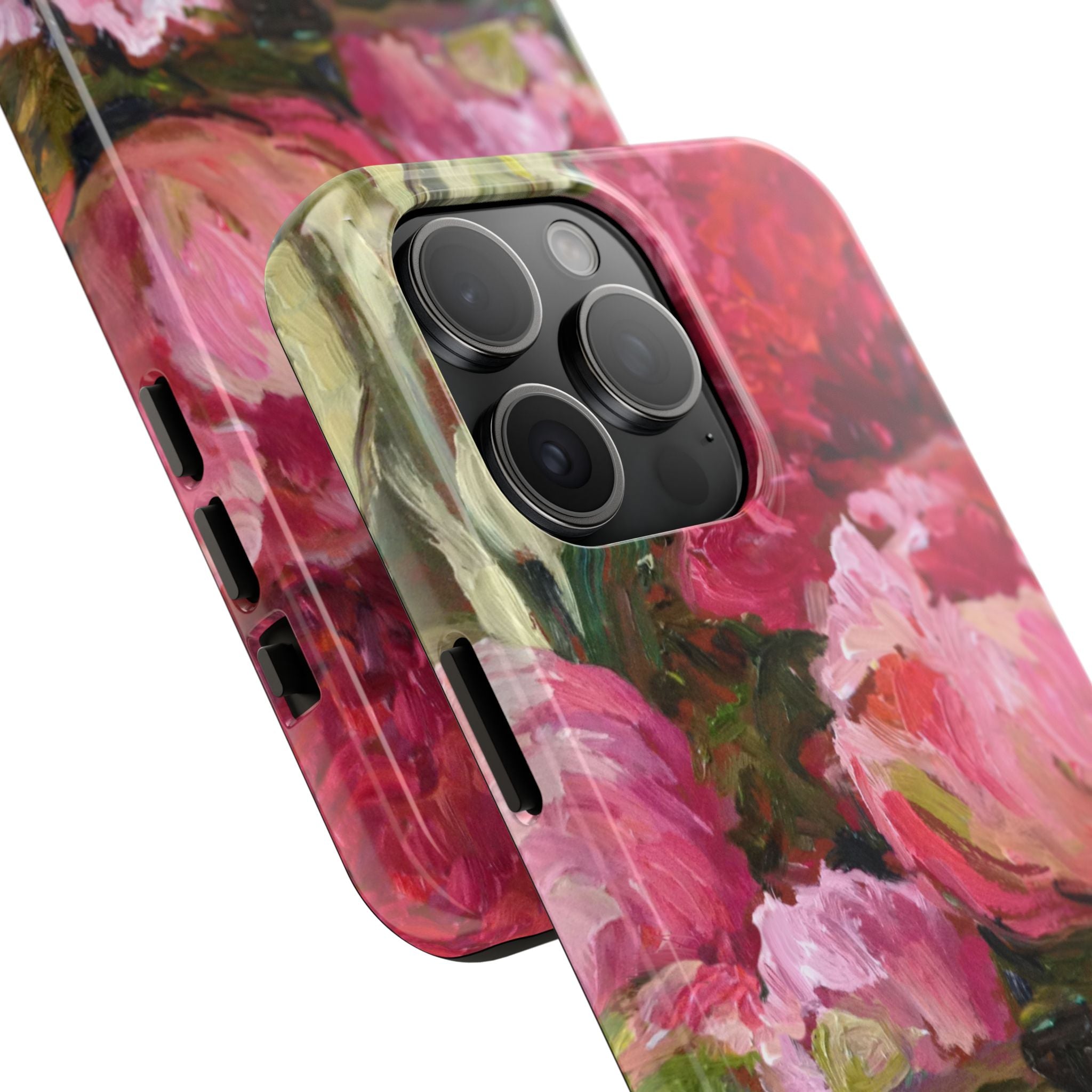 Pink and red painted phone case close up 