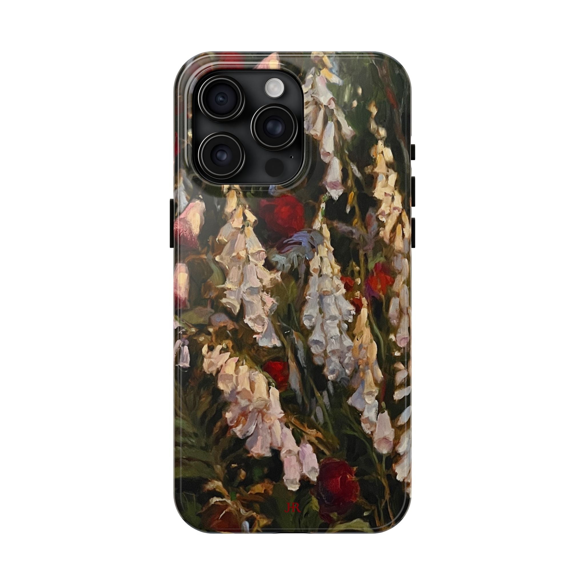 Phone case with painting of foxglove flowers by Jennifer Hansen Rolli