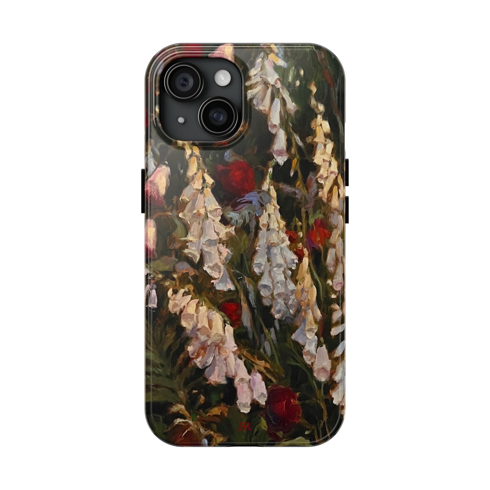Phone case with painting of foxglove flowers by Jennifer Hansen Rolli