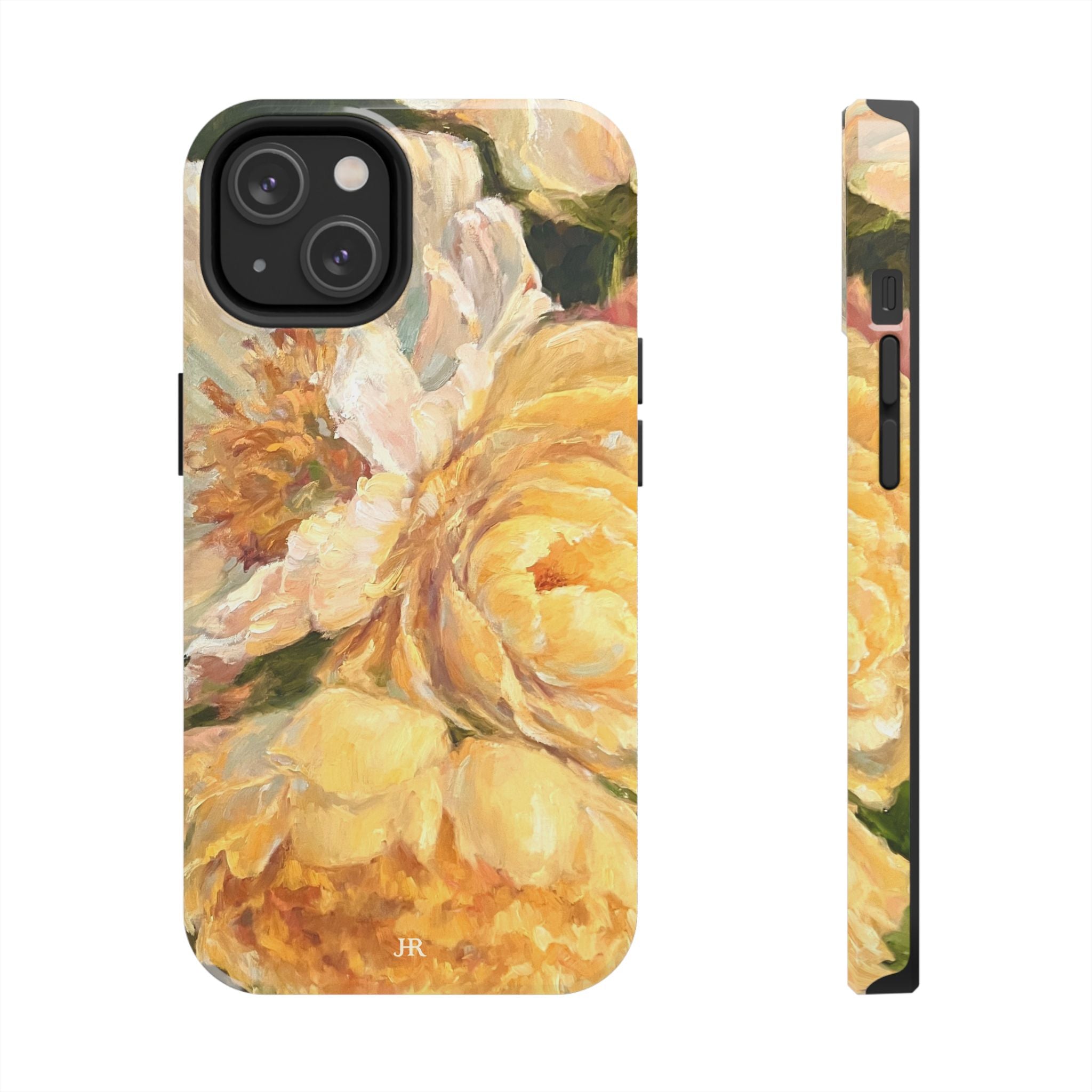 Phone case design by Jennifer Hansen Rolli with Yellow peony floral painting  