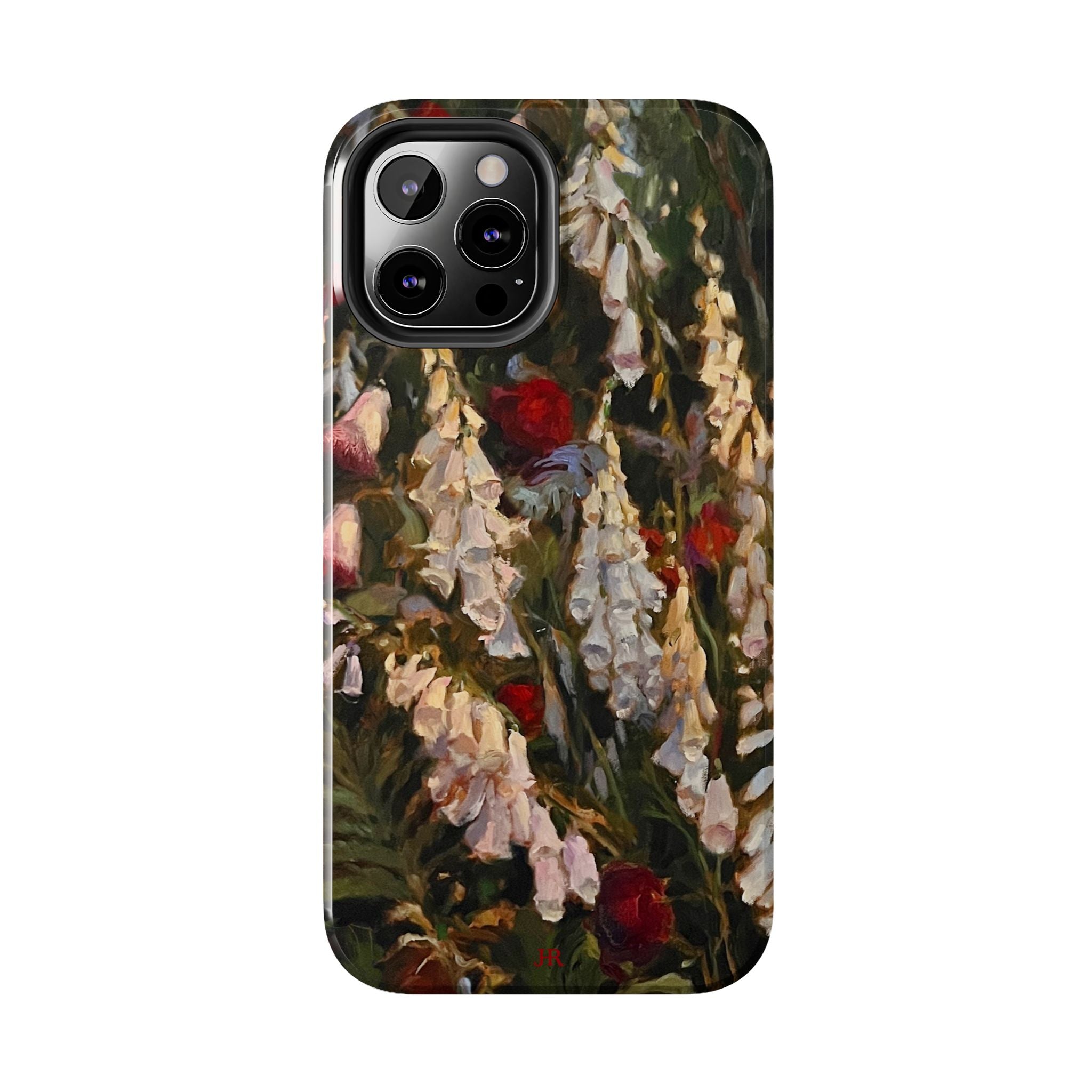 Phone case with painting of foxglove flowers by Jennifer Hansen Rolli