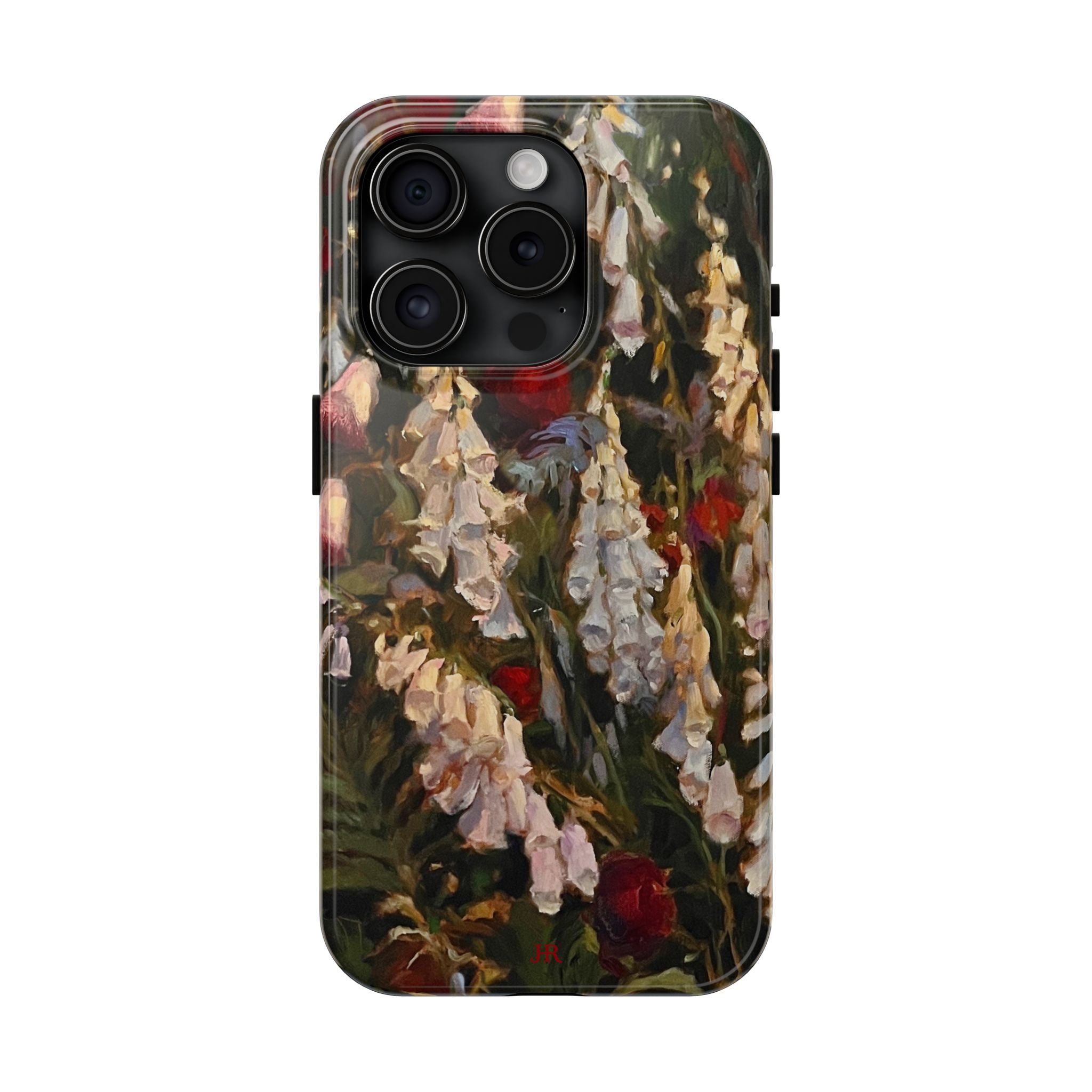 Phone case with painting of foxglove flowers by Jennifer Hansen Rolli