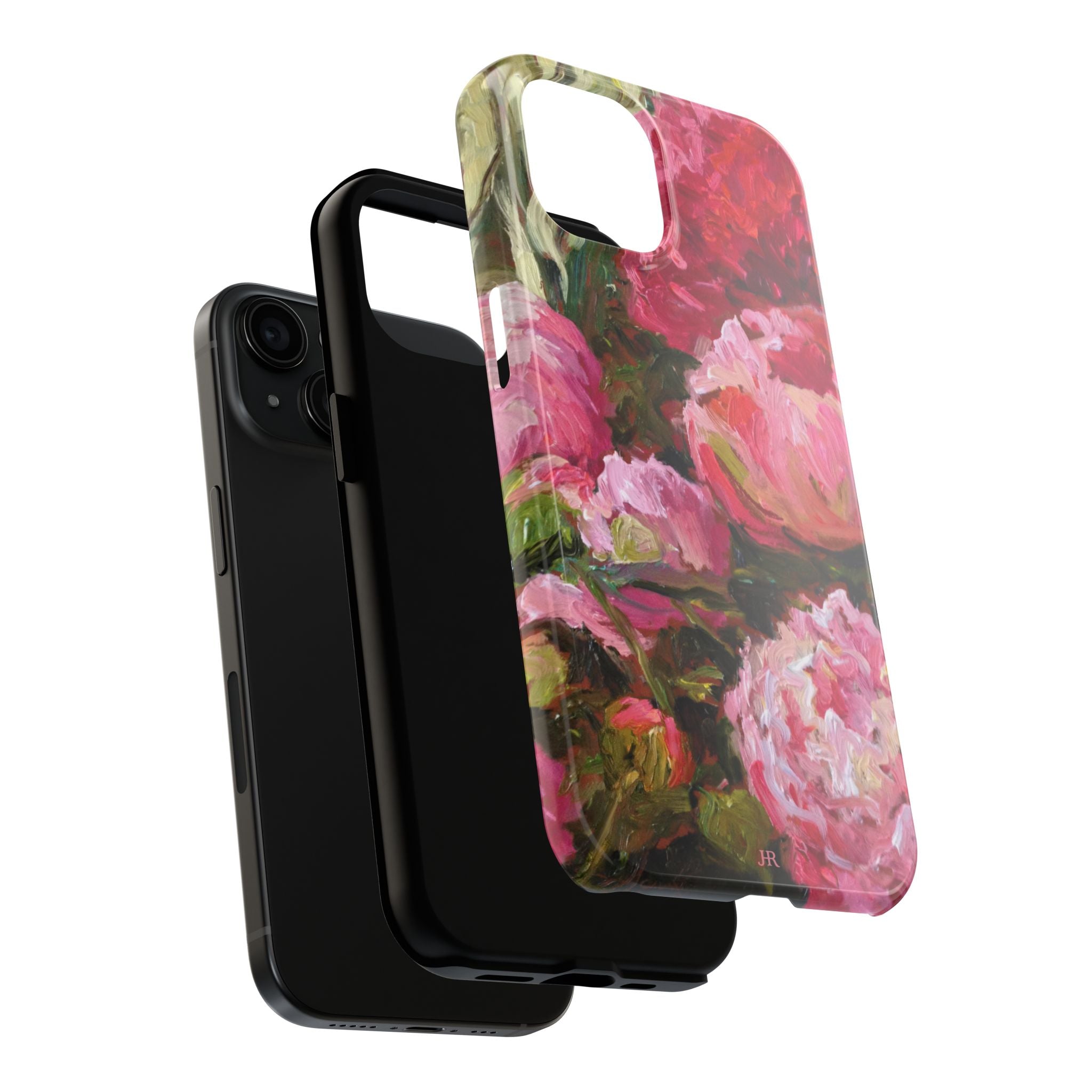 Pink red peony Floral phone case two layer protection view