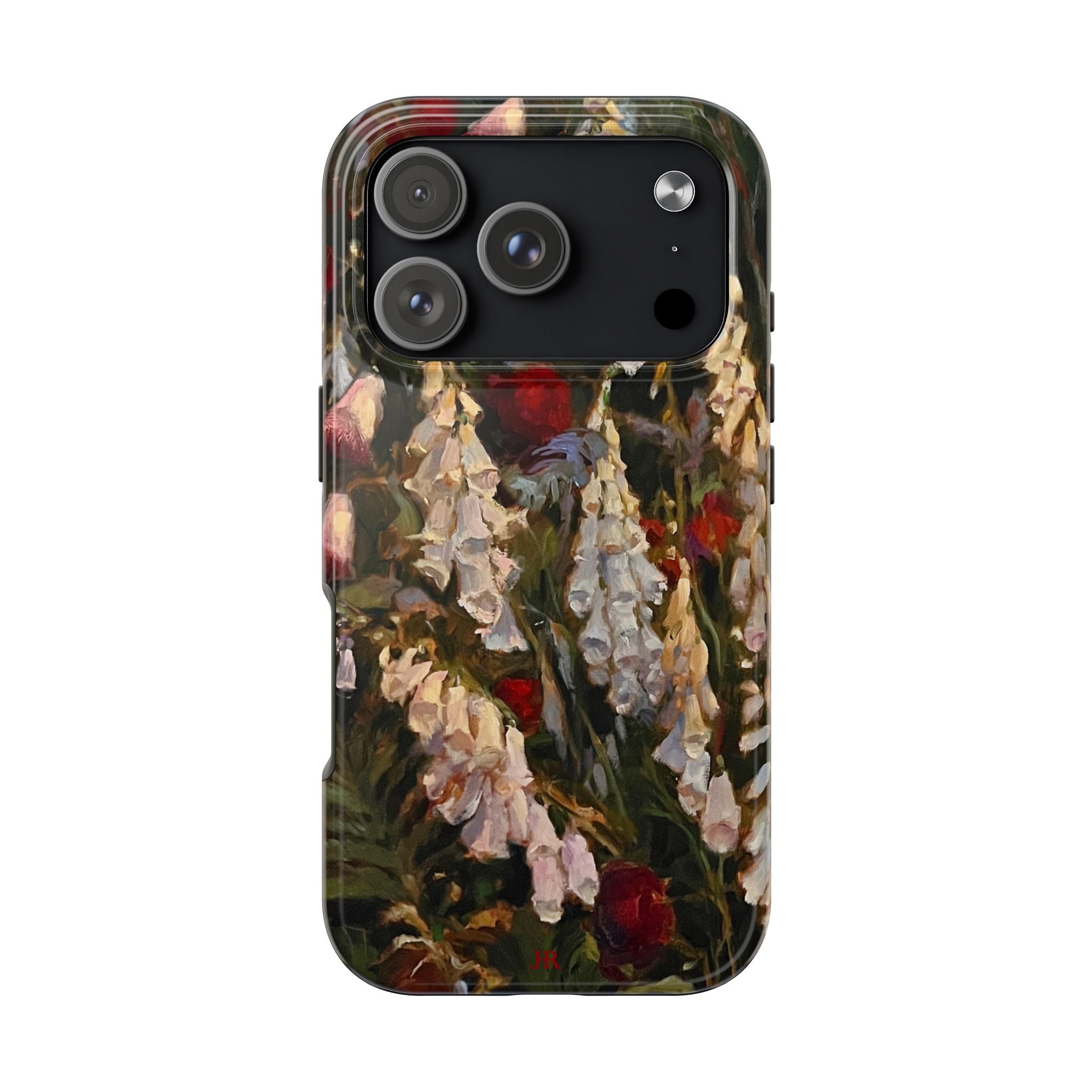 Phone case with painting of foxglove flowers by Jennifer Hansen Rolli
