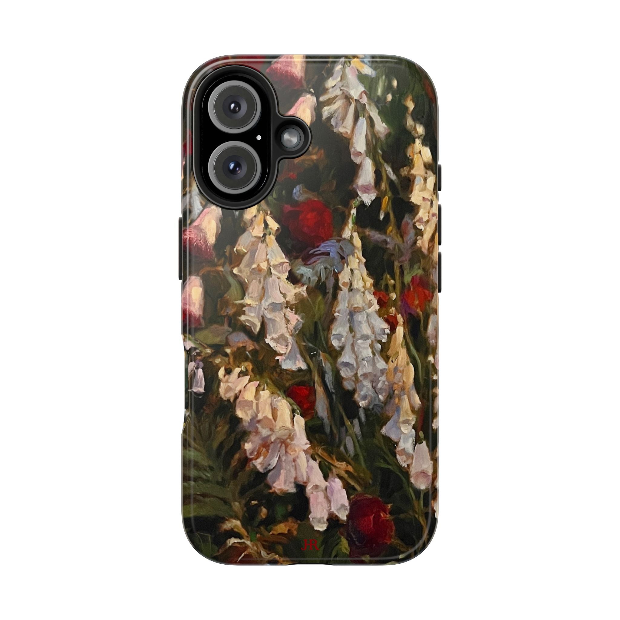 Phone case with painting of foxglove flowers by Jennifer Hansen Rolli