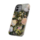 Iphone 12 case side view featuring a budding peony painting by artist Jennifer Hansen Rolli.
