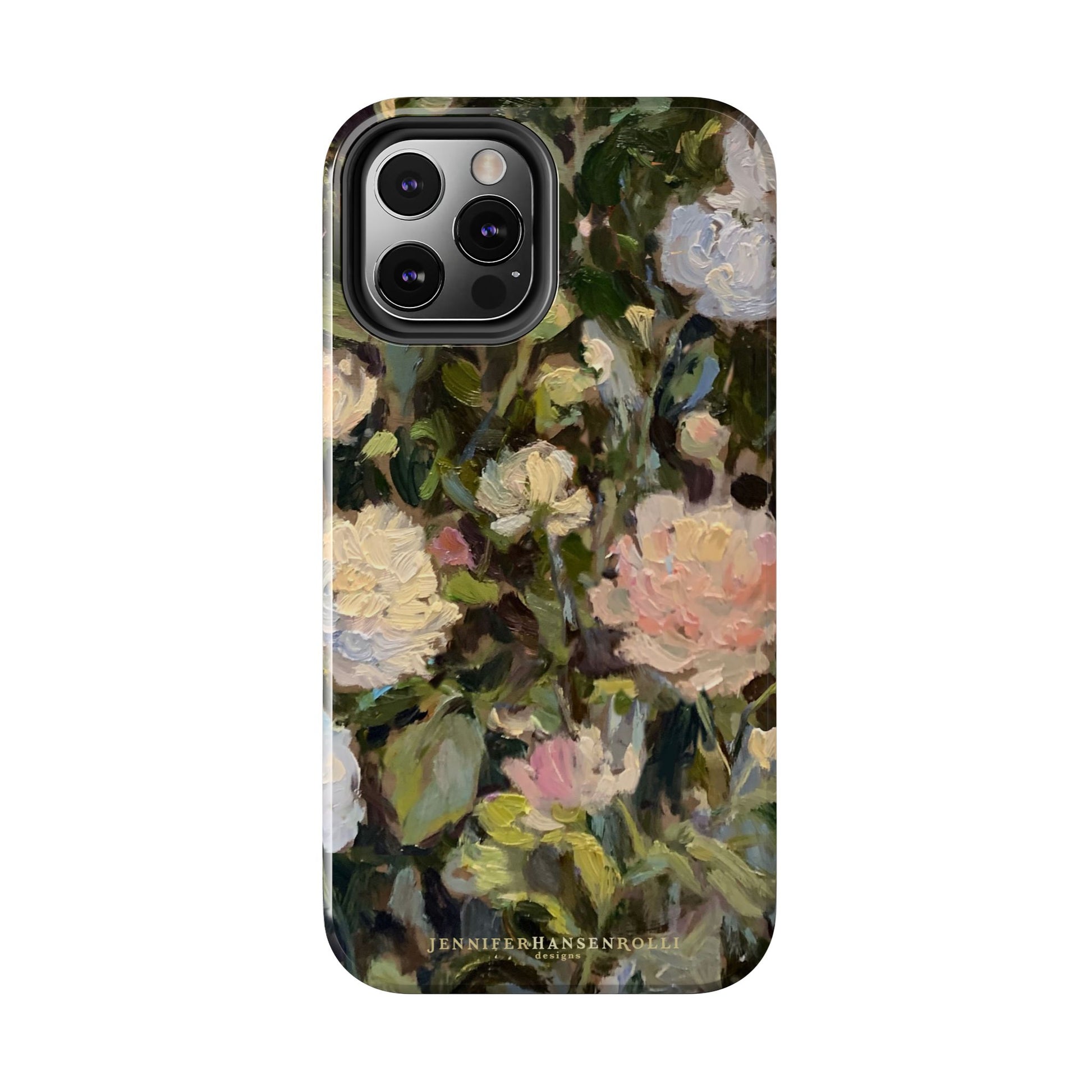 iPhone 12 Pro case featuring a budding peony painting by artist Jennifer Hansen Rolli.