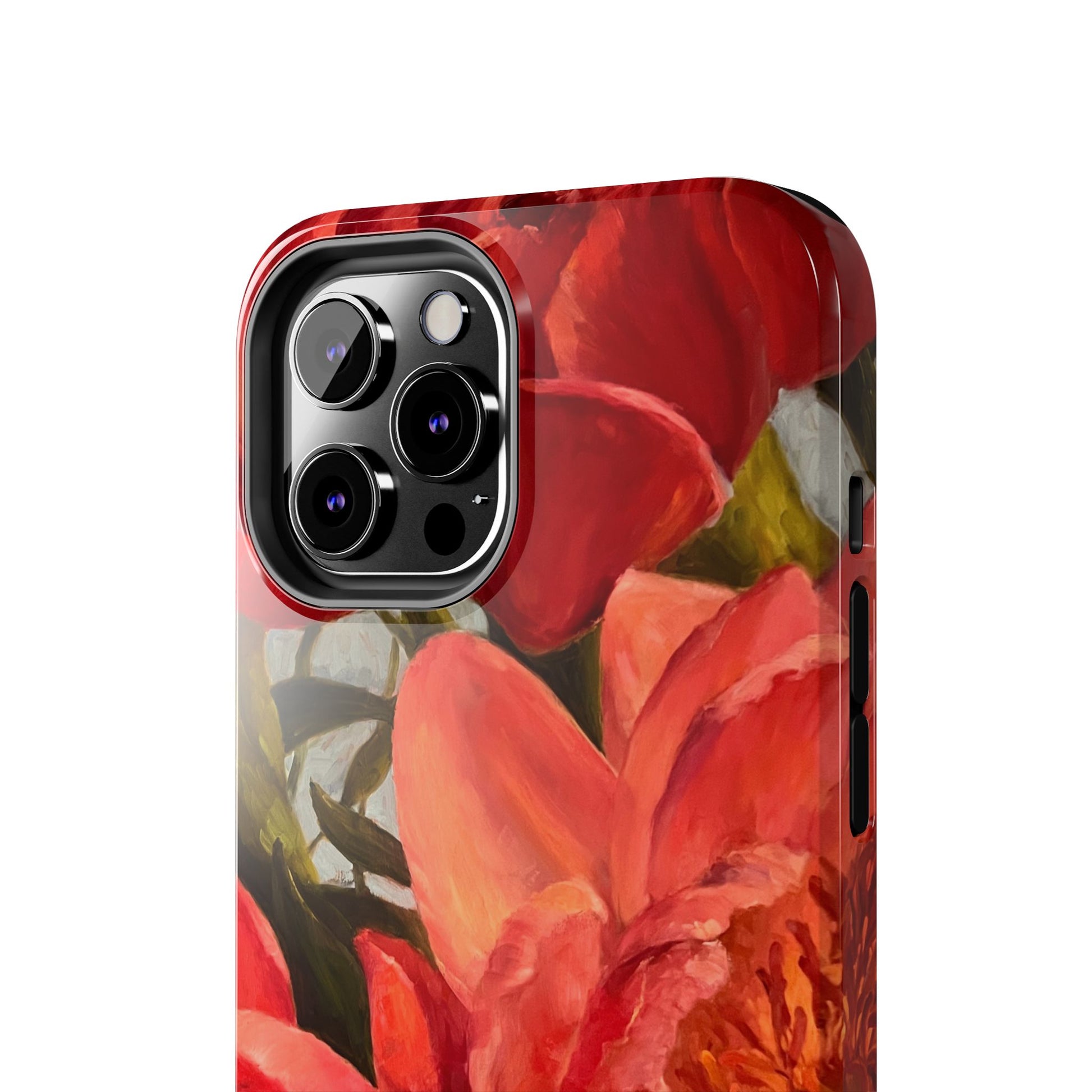 iPhone 12 Pro max phone case camera details featuring a red peony painting by artist Jennifer Hansen Rolli.