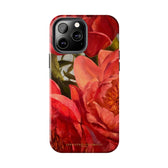 iPhone 12 pro max phone case details featuring a red peony painting by artist Jennifer Hansen Rolli.