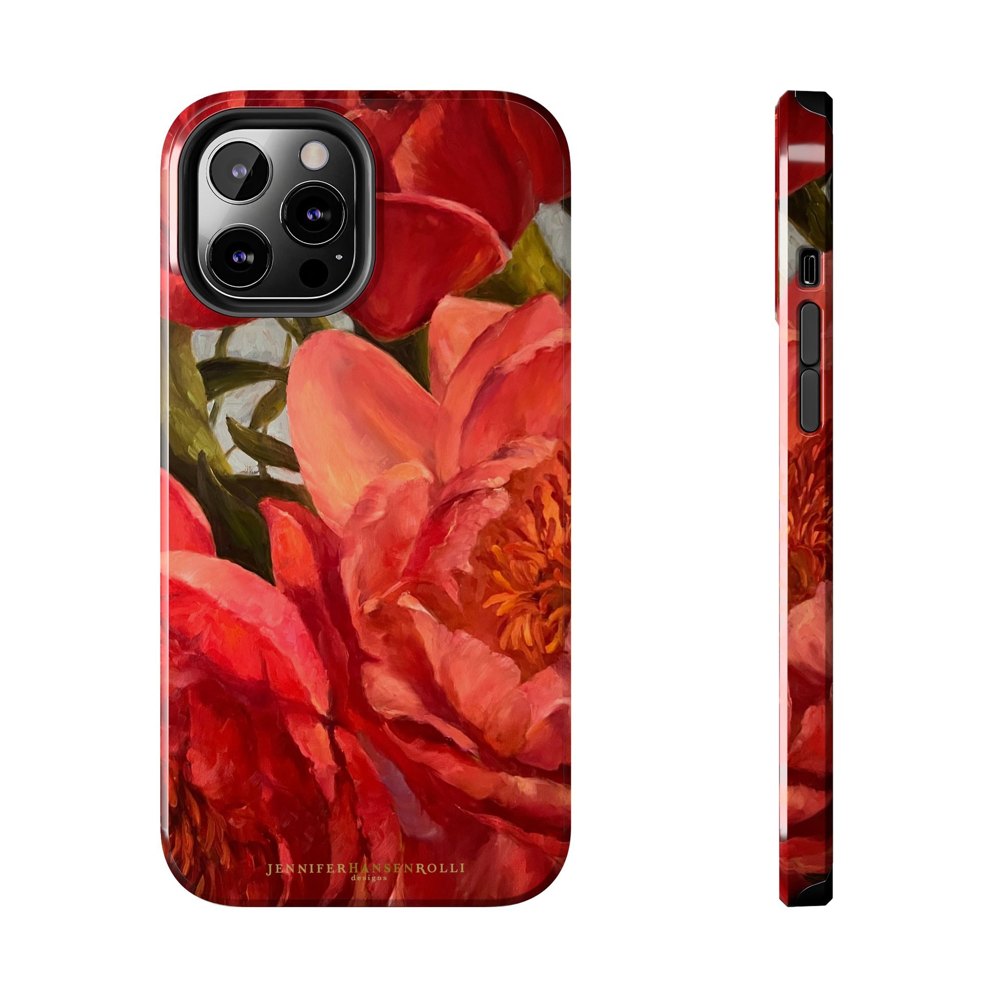 iPhone 12 Pro max phone case featuring a red peony painting by artist Jennifer Hansen Rolli.