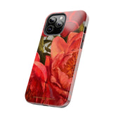 iPhone 12 Pro max phone case side view featuring a red peony painting by artist Jennifer Hansen Rolli.