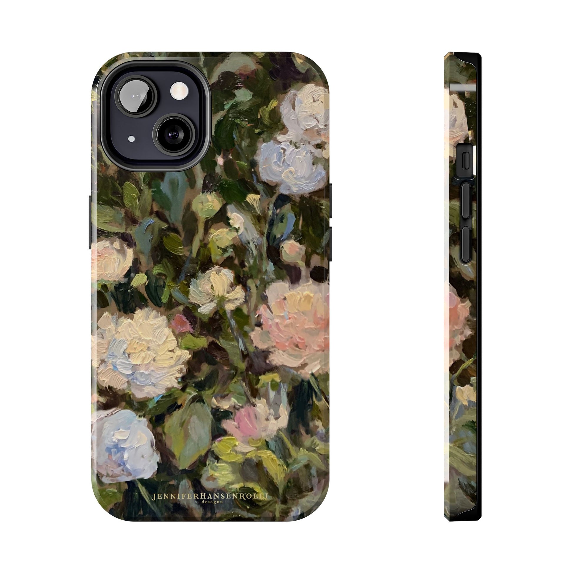 Iphone 13 case featuring a budding peony painting by artist Jennifer Hansen Rolli.