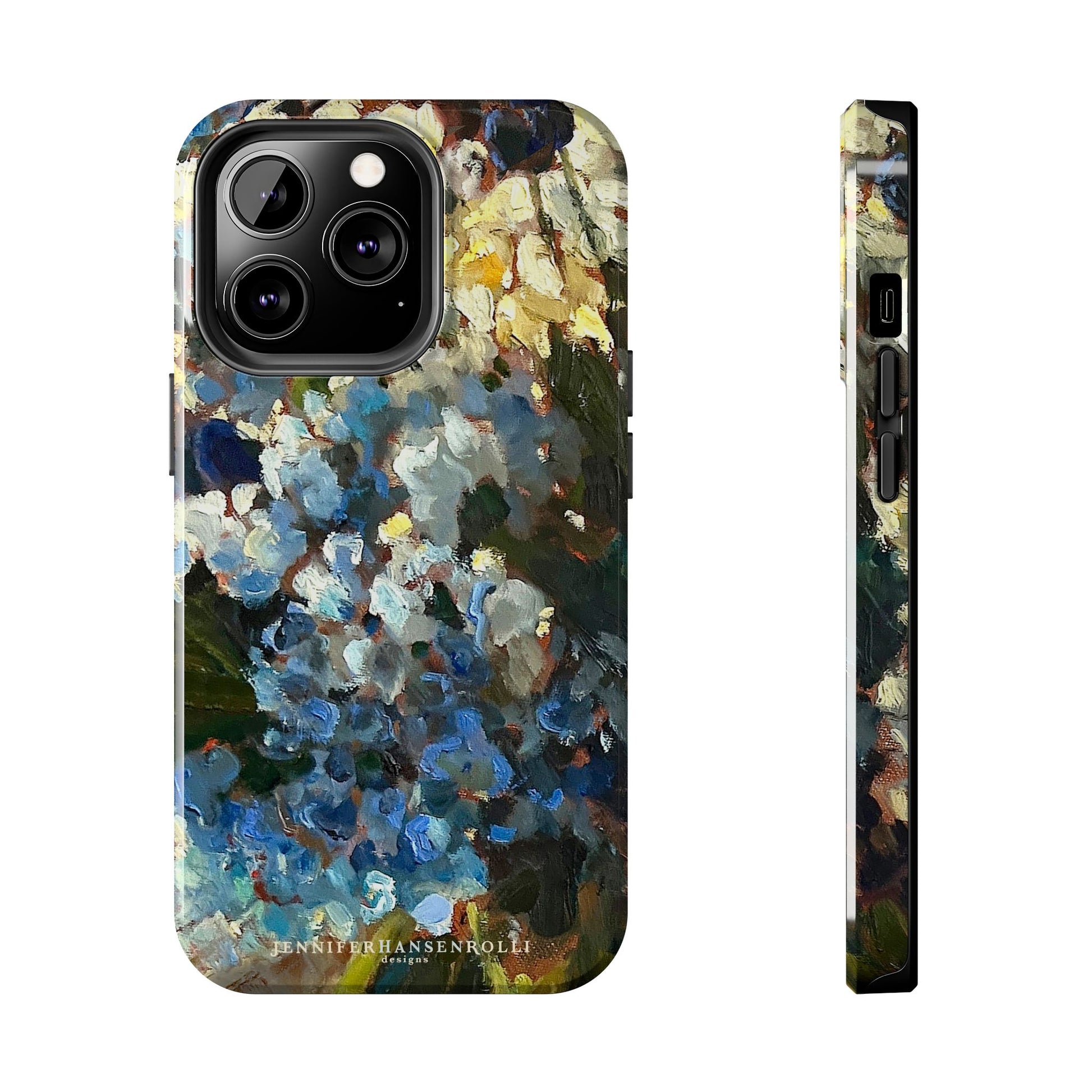 Iphone 13 pro blue hygrandea floral phone case. 