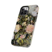 iPhone 13 Pro case side view featuring a budding peony painting by artist Jennifer Hansen Rolli.
