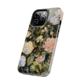 iPhone 13 Pro case side view featuring a budding peony painting by artist Jennifer Hansen Rolli.