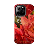 iPhone 13 pro phone case details featuring a red peony painting by artist Jennifer Hansen Rolli.