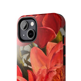 iPhone 13 phone case close up featuring a red peony painting by artist Jennifer Hansen Rolli.