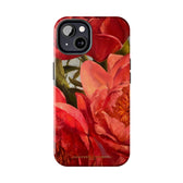 iPhone 13 phone case details featuring a red peony painting by artist Jennifer Hansen Rolli.