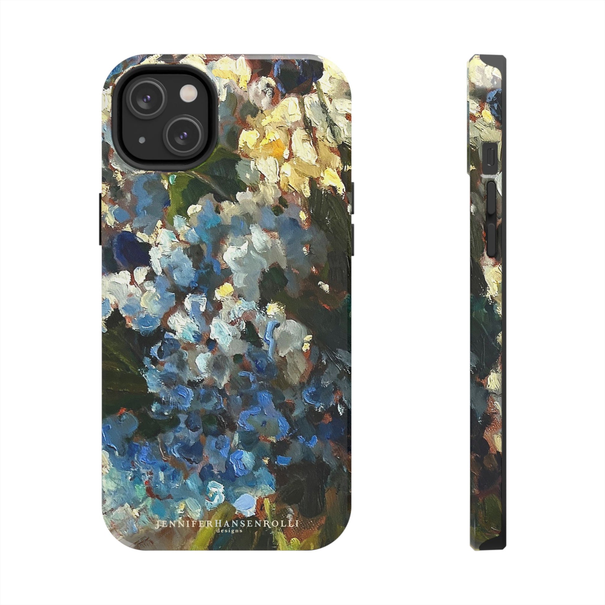 Iphone 14 plus blue hydrangea phone case by Jennifer Hansen Rolli.