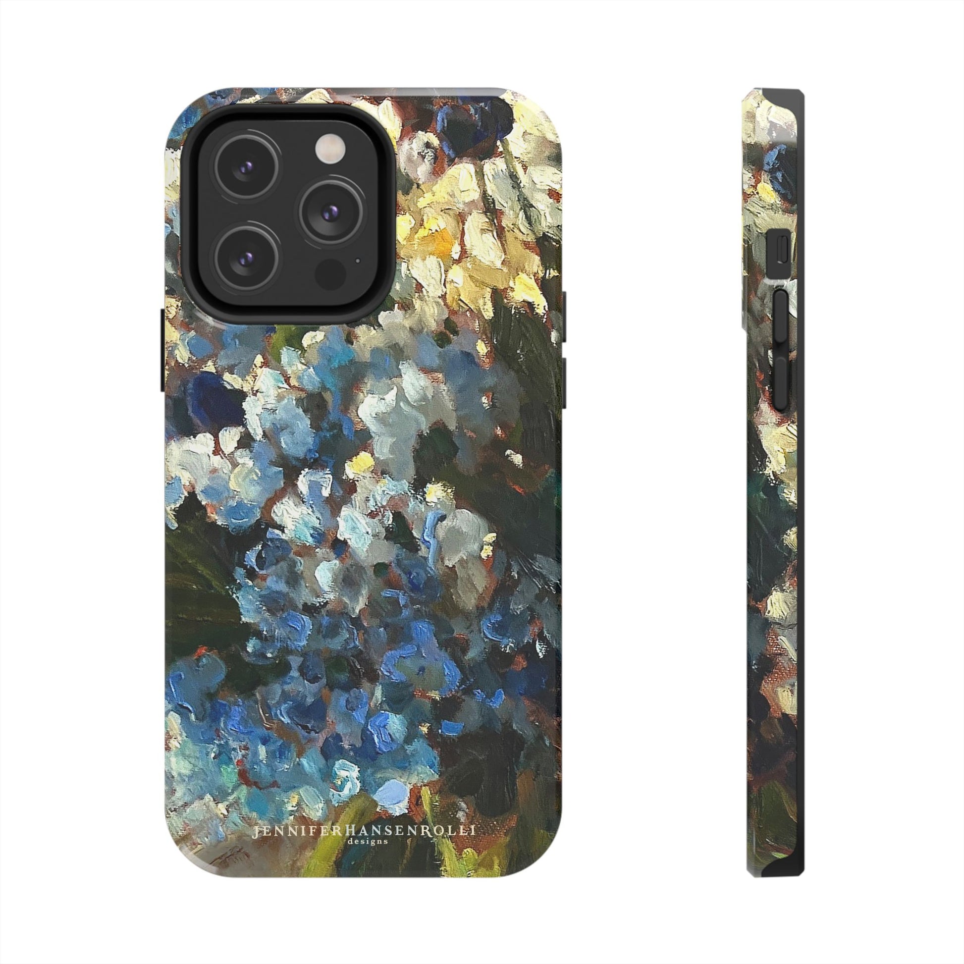 Iphone 14 pro case with blue hydrangea phone case.