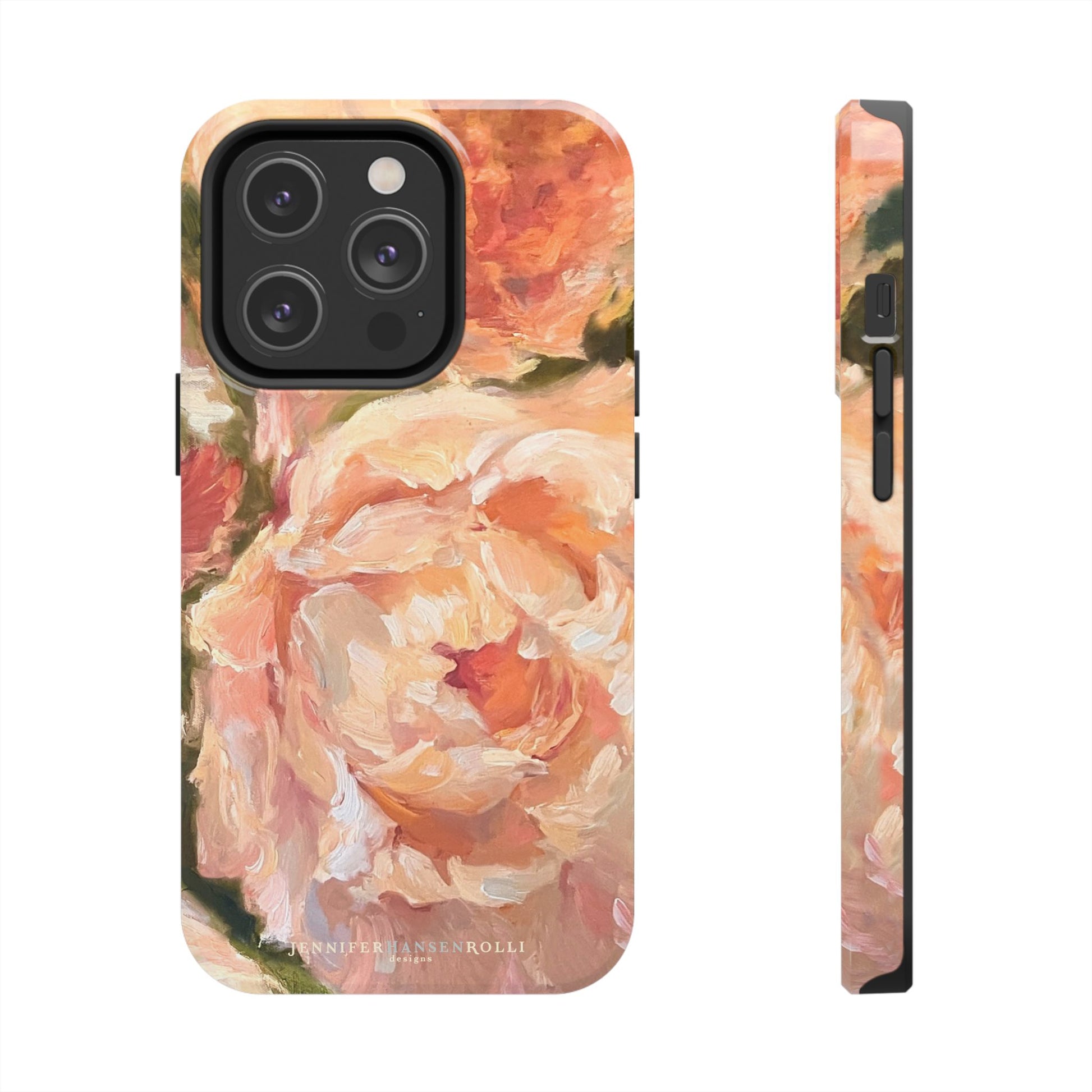 iPhone 14 pro case featuring a pink peony painting by artist Jennifer Hansen Rolli.