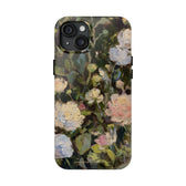 Iphone 15 plus case featuring a budding peony painting by artist Jennifer Hansen Rolli.
