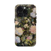 Iphone 15 pro case featuring a budding peony painting by artist Jennifer Hansen Rolli.
