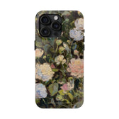 Iphone 15 pro max case featuring a budding peony painting by artist Jennifer Hansen Rolli.
