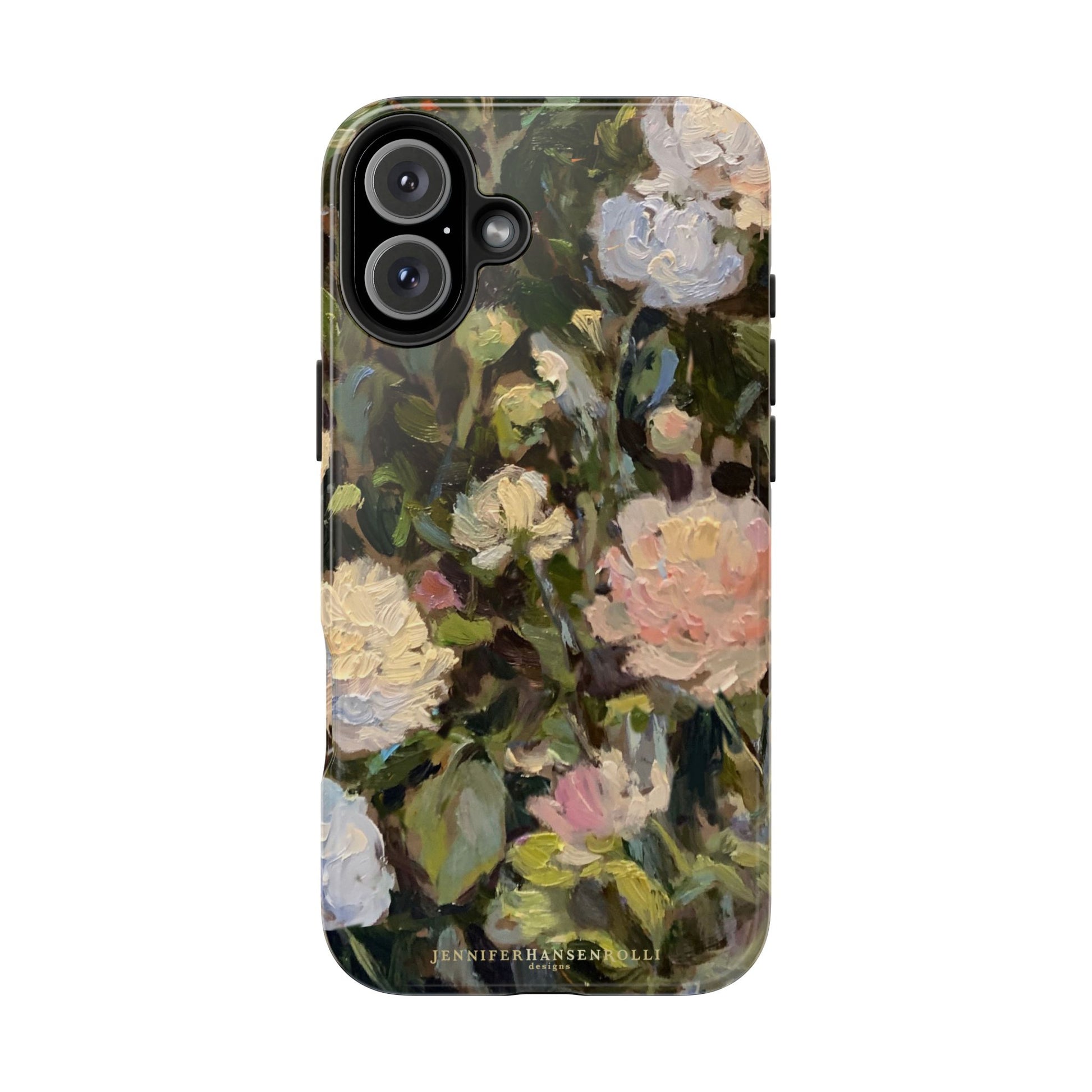 Iphone 16 case featuring a budding peony painting by artist Jennifer Hansen Rolli.