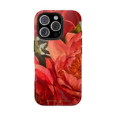 Iphone 16 pro max phone case featuring a red peony painting by artist Jennifer Hansen Rolli.
