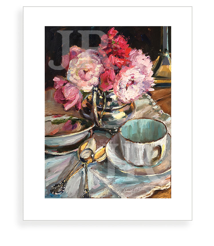 Peonies In Creamer print by artist Jennifer Hansen Rolli.