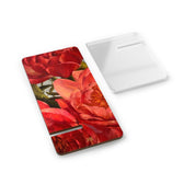 A red peony phone stand with components. Painting by artist Jennifer Hansen Rolli.