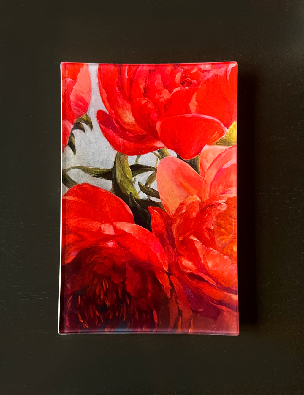 Red Peony Glass Curio Tray