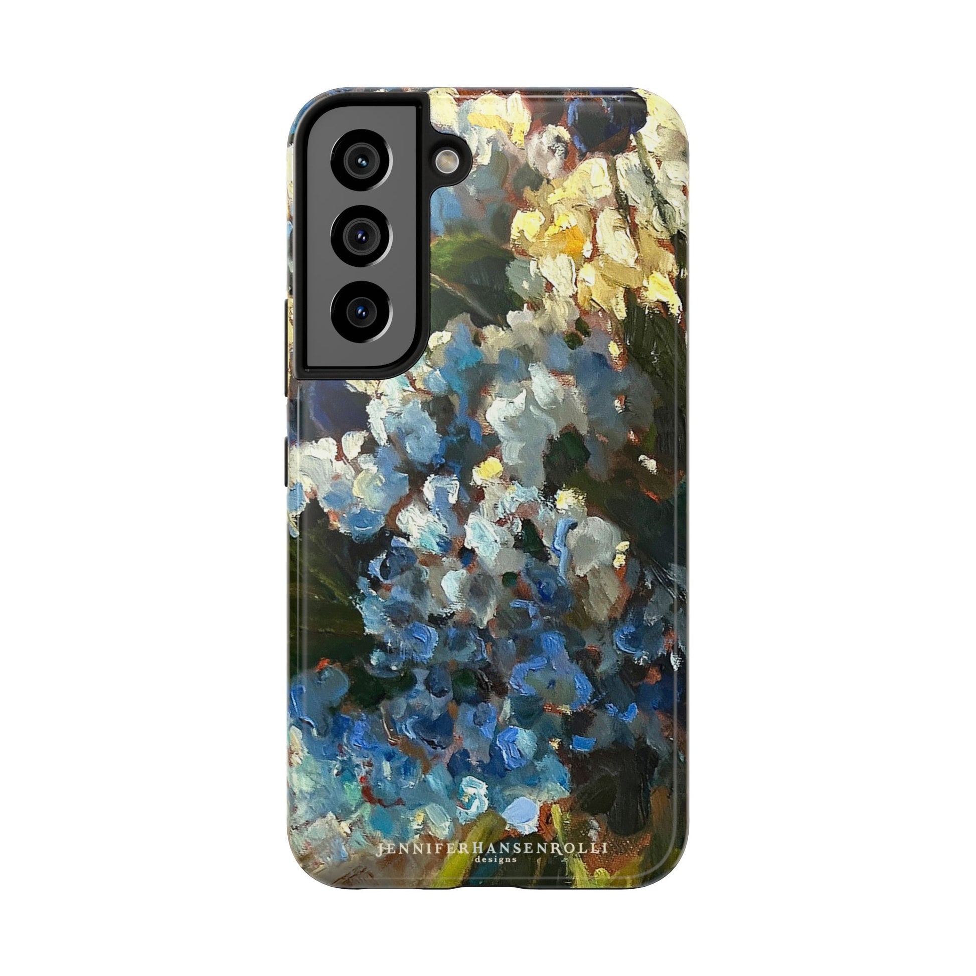 Samsung galaxy S22 phone case with blue peony painting.