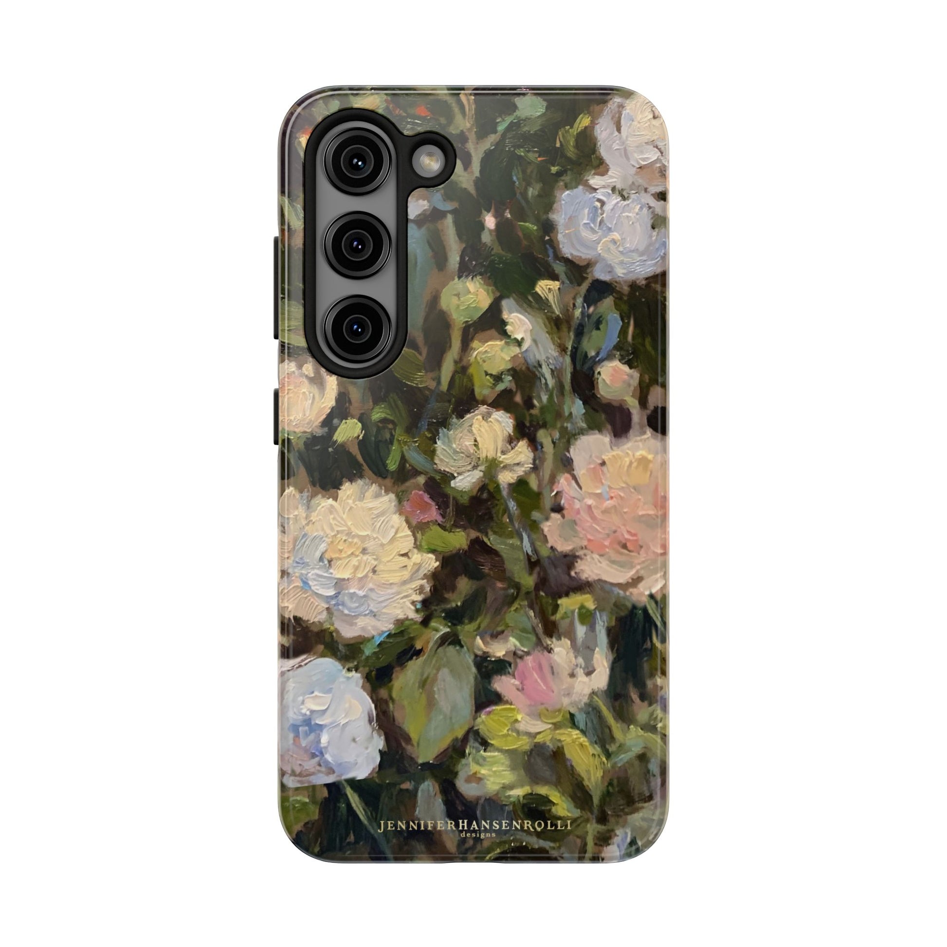 Samsung galaxy S23 case featuring a budding peony painting by artist Jennifer Hansen Rolli.