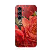 Samsung Galaxy S24 phone case featuring a red peony painting by artist Jennifer Hansen Rolli.
