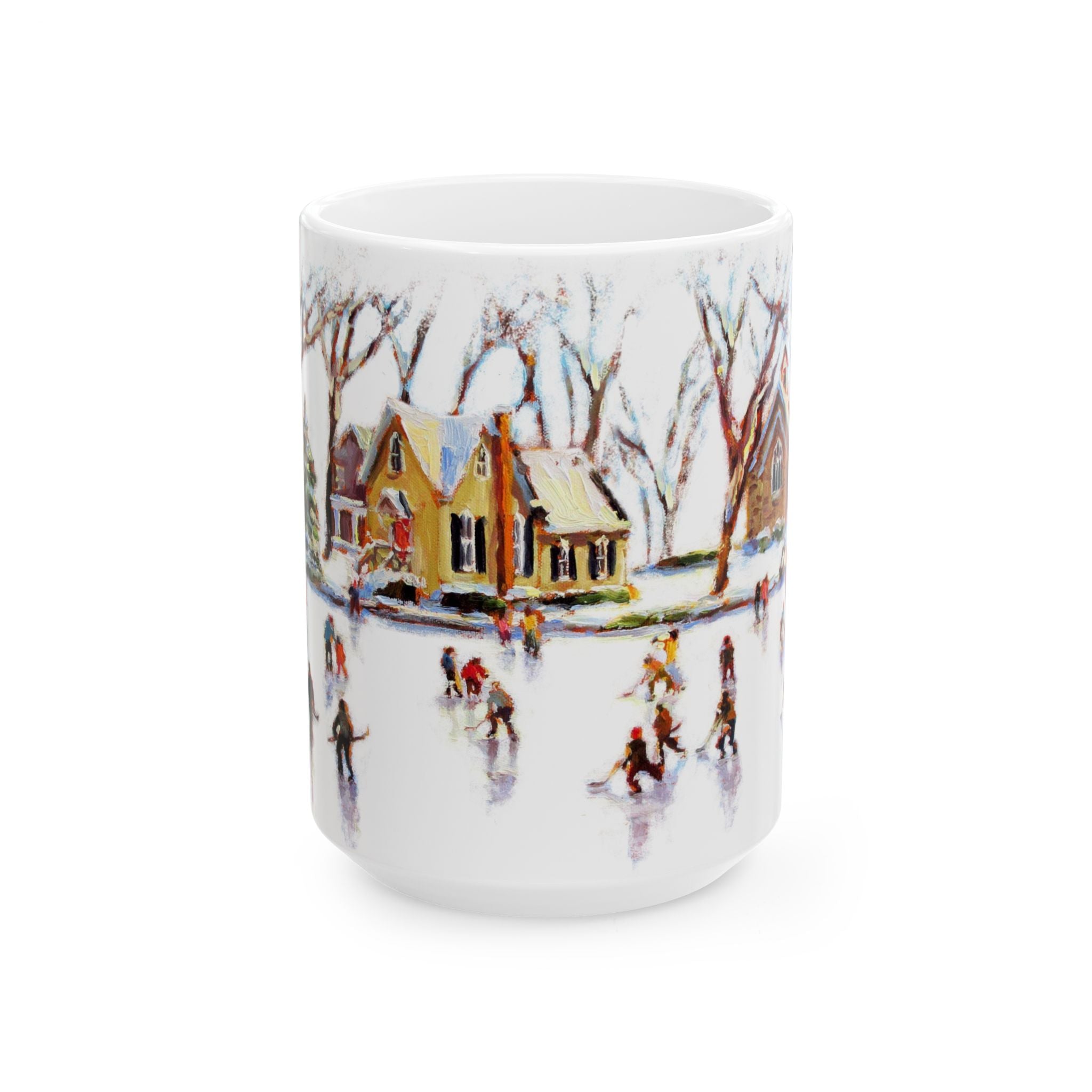 Yardley PA Skaters Mug featuring a winter scene by artist jennifer hansen rolli.