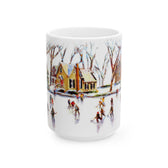 Yardley PA Skaters Mug featuring a winter scene by artist jennifer hansen rolli.