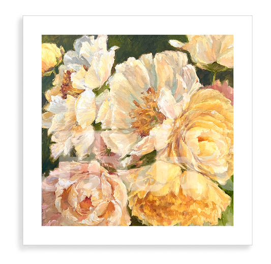 Yellow peony oil painting by artist Jennifer Hansen Rolli.