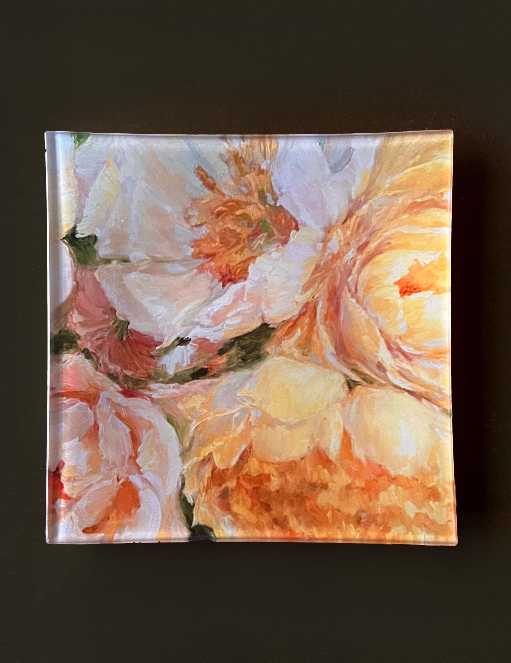 Yellow Peony Glass Curio Tray