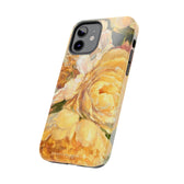 iPhone 12 phone case side view featuring a yellow peony painting by artist Jennifer Hansen Rolli.