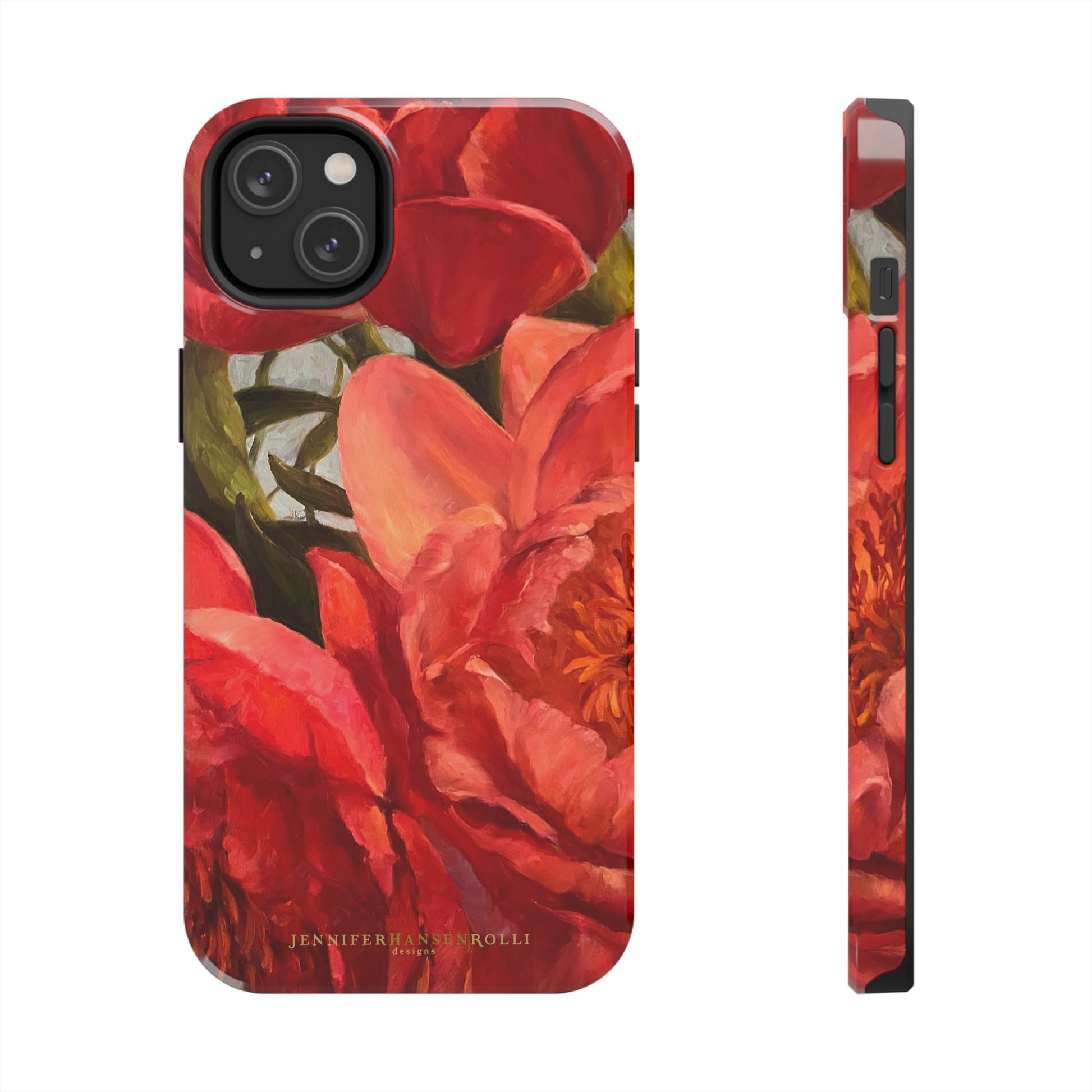 iPhone 14 phone case featuring a red peony painting by artist Jennifer Hansen Rolli.